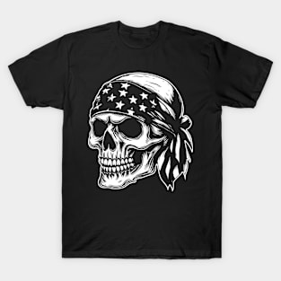 American Skull Horror Stars and Stripes Bandana Flag T-Shirt